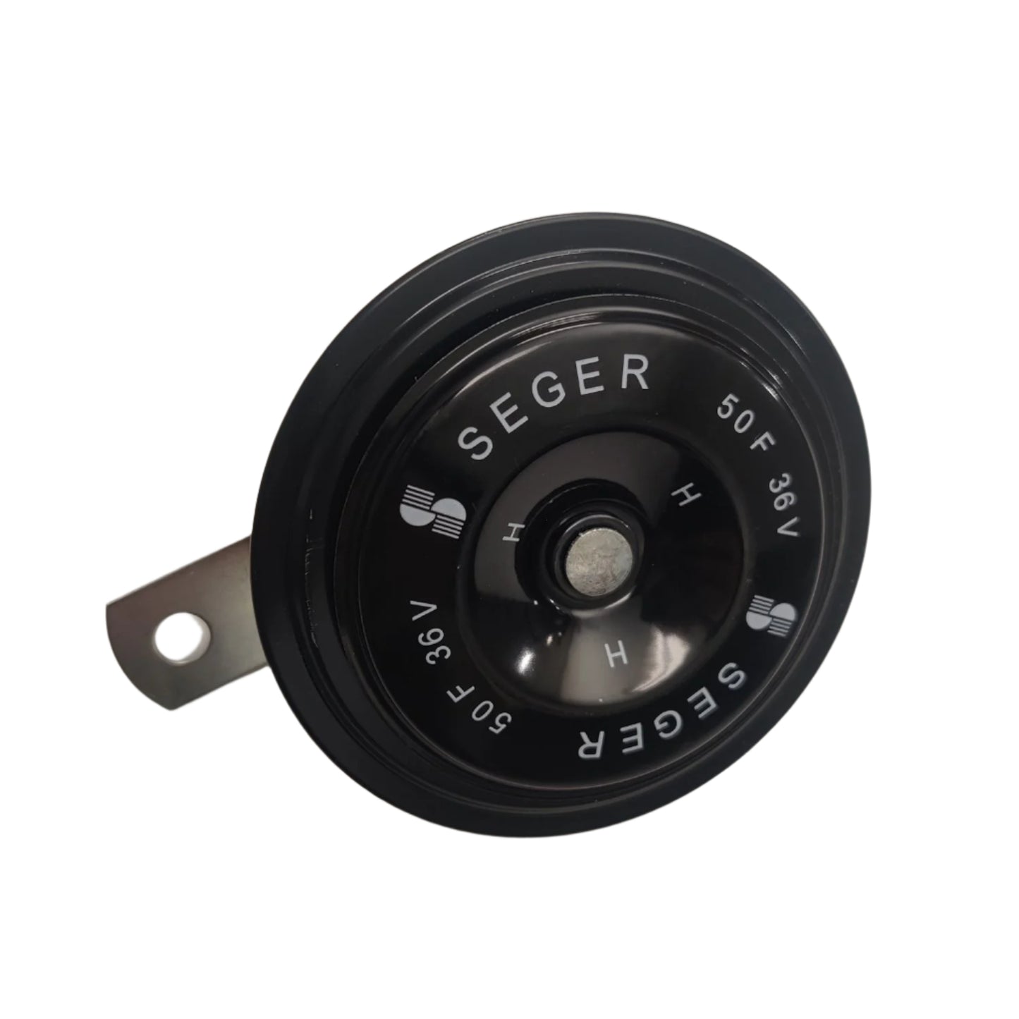 Black Seger Horn on a light gray background